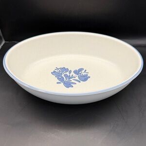 Pfaltzgraff Folk Art Oval Vegetable Serving Bowl Blue Floral Tan Stoneware‎ 10”